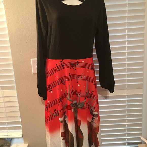 Christmas Skater Reindeer Dress - L 38 Bust 19 across Hal1 - Picture 5 of 6